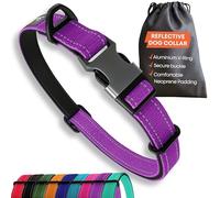 Strong Dog Collar Large Dogs - Purple Reflective Adjustable Padded Dogs Collars - Metal Buckle, Aluminium V-ring, Dog Safety