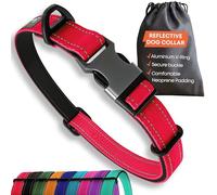 Strong Dog Collar Large Dogs - Red Reflective Adjustable Padded Dogs Collars - Aluminium V-ring Dog Safety