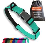 Strong Dog Collar Medium Dogs - Reflective Padded Dogs Collars- Adjustable - Safety Metal Buckle, Aluminium V-ring
