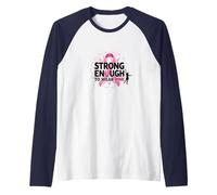 Strong Enough to Wear Pink: Breast Cancer Awareness Raglan Baseball Tee, Men, Navy/White, M
