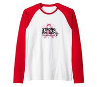 Strong Enough to Wear Pink: Breast Cancer Awareness Raglan Baseball Tee, Men, Red/White, S