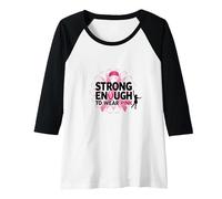 Strong Enough to Wear Pink: Breast Cancer Awareness Raglan Baseball Tee, Women, Black/White, XXL