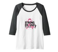 Strong Enough to Wear Pink: Breast Cancer Awareness Raglan Baseball Tee, Women, Dark Heather/White, M