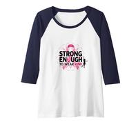 Strong Enough to Wear Pink: Breast Cancer Awareness Raglan Baseball Tee, Women, Navy/White, M
