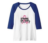 Strong Enough to Wear Pink: Breast Cancer Awareness Raglan Baseball Tee, Women, Royal Blue/White, L