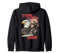Strong Fierce Serving With Honor Female Soldier Design Zip Hoodie