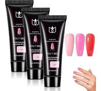 Strong Flexible Nail Overlay Poly Gel Kit For Quick Building And UV Curing - Gradient Pink Red Shades 3 Tubes Set With Natural Texture Glossy Finish For Professional Nail Extensions