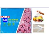 Strong FOOD Tie Handle Resealable Sandwich Freezer Bags Kitchen Storage Bags. For Fresh Food, Vegetables, Fruit, Meat, Meal Prep, Sandwiches For Home & Travel Use Freezer Safe (50, White, Large)