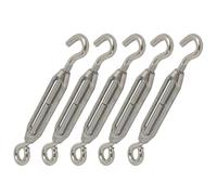 Strong Galvanised Turnbuckle Strainer 1/4" Hook & Eye Heavy Duty Wire Tensioner for Fencing Cable Chain Link Shade Sail Marine Outdoor Use Rust Resistant Steel Tension Adjuster Pack of 5