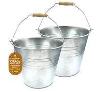 Strong Galvanized Metal Bucket Large Capacity 10L 12L 15L - Pack of 1 or 2 - Perfect for Water Fire Garden Ice Coal Cleaning etc (PACK OF 2, 12L)