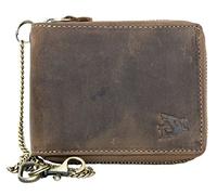 Strong Genuine Leather Metal Zipper Around Wallet with a Shark with Chain