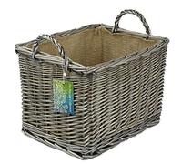 Strong Grey wicker log baskets. Rectangular Natural willow with hessian liner. For storing kindling, shoes, toys (37cm)