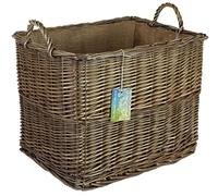 Strong Grey wicker log baskets. Rectangular Natural willow with hessian liner. For storing kindling, shoes, toys (48cm)