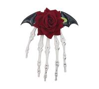 Strong Hair Clips 2 Halloween Skeleton Hands Hair Clips Rose Flower Barrettes Hand Bone Clip Halloween Gothic Accessories for Women Girls Cosplay Party Supplies Bun (B, 16x13cm)