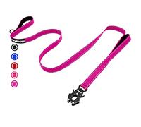 Strong Heavy Duty Dog Lead - 6ft Reflective Nylon Dog Training Leads with Padded Double Handle & Auto Lock Frog Clip, Safety Traffic Dog Leash for Large Medium Small Dogs Anti Pull Walking Hot Pink