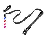 Strong Heavy Duty Dog Lead - 6ft Reflective Nylon Dog Training Leads with Padded Double Handle & Auto Lock Frog Clip, Safety Traffic Dog Leash for Large Medium Small Dogs Anti Pull Walking Black