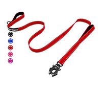 Strong Heavy Duty Dog Lead - 6ft Reflective Nylon Dog Training Leads with Padded Double Handle & Auto Lock Frog Clip, Safety Traffic Dog Leash for Large Medium Small Dogs Anti Pull Walking Running Red
