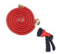 Strong Heavy Duty Hose Expandable Retractable Hose with 2cm Brass Fittings Upgraded 3 Layer Latex No-Kink Flexible Garden Hose 3/4"&1/2" Metal Connectors10 Function Spray Nozzle (Red, 50FT/15M)