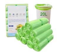 Strong & Leak-Resistant Compostable Bin Bags 20L, 50x60cm Flat Bottom Food Waste Liners, Odour Control for Kitchen, Office & Home (Flat Set 200 Pcs)