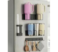 Strong Magnetic Cup Holder for Fridge, Fits Stanley 40/30/20 oz, Yeti & More, No-Drill Tumbler Organizer with Lid & Straw Storage, Kitchen & RV Space Saver(4-Piece Set)