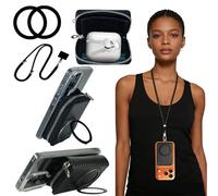 Strong Magnetic for MagSafe Wallet Organizer Pouch with Phone Lanyard & Stand, Carbon Fiber Leather Zipper Pocket Card Slot 360° Rotatable Kickstand Large Capacity for Earpod/Samll Earphones/Keys