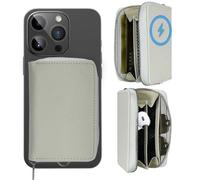 Strong Magnetic for MagSafe Wallet Pouch/Pixelsnap, Leather Zipper Pocket Large Capacity for Earpod/Samll Earphones/Keys, RFID Blocking Card Slot Holder for iPhone 17 16 15 Pro Max (White)