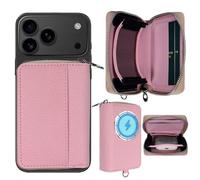 Strong Magnetic for MagSafe Wallet Pouch/Pixelsnap, Zipper Pocket Large Capacity for Earpod/Earphone/Car Keys & More, 3 Card Slots RFID Block for iPhone Air 17 16 15 Pro Max Pixel 10 Series (Pink)