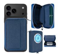 Strong Magnetic for MagSafe Wallet Pouch/Pixelsnap, Zipper Pocket Large Capacity for Earpod/Earphone/Car Keys & More, 3 Card Slots RFID Block for iPhone Air 17 16 15 Pro Max Pixel 10 Series (Blue)