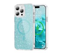 Strong Magnetic Glitter Case for iPhone 13 Pro Max, 2600 Gauss N52 Magnet, Wireless Fast Charging Compatible, Glitter Sparkle Shockproof Protective Phone Cover for iPhone 13 Pro Max 6.7". Blue JY