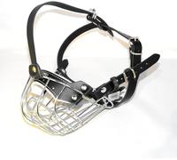 Strong Metal Wire Basket Dog Muzzle for American Bully (BA, Black leather/Silver)