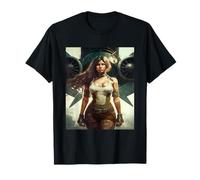 Strong Military Pinup Woman with Tattoos Airplane Retro Art T-Shirt