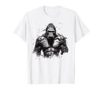 Strong Muscular Alpha Male Gorilla Hand-Painted Gorilla Value Graphic T-Shirt, Men, White, L