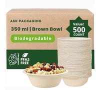 Strong Paper Bowls (350ml / 500 Pack) Disposable Compostable Natural Bagasse Bowls for Party - Biodegradable Eco-Friendly Microwavable Soup Bowl for Dessert Milk Salad Cereals - Christmas, Weddings