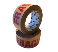 Strong Paper Packaging Kite Tape | Eco-Friendly - Fully Recyclable | Fragile Printed Kraft Paper for Packing Parcels and Boxes | Brown Paper Packaging for Moving House | 50m x 50mm | Pack of 2