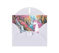 Strong pink unicorns. White Patterns greeting card 6x4 inches with envelope, covering birthdays, weddings and other occasions