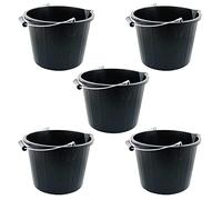 Strong Plastic Builders Bucket 3 Gallon Water Storage Bucket with Handle and Spout 14 Litre Pouring Lip Gardening Tool Easy To Clean and Use Black/Yellow/Blue (Black, 5)