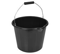 Strong Plastic Builders Bucket 3 Gallon Water Storage Bucket with Handle and Spout 14 Litre Pouring Lip Gardening Tool Easy To Clean and Use Black/Yellow/Blue (Black, 1)