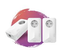 STRONG - Powerline 1000 Triple Kit - 3 Powerline Adapters - 1000 Mbps, Fast Internet Access - Integrated Socket - Range Up To 300 m - For All Routers - LAN Connection - Easy Installation
