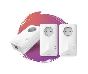 STRONG - Powerline 1000 Triple Kit - 3 Powerline Adapters - 1000 Mbps, Fast Internet Access - Integrated Socket - Range Up To 300 m - For All Routers - LAN Connection - Easy Installation