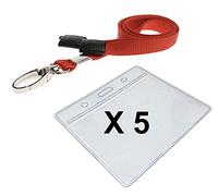 Strong Red Safety ID Neck Lanyard Metal Lobster Clip & Medium Clear Vinyl ID Card Holder Pocket Pack of 5 Lanyard with Card Holder PCL Media ltd