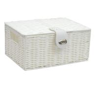 ARPAN Small Resin Woven Storage Basket Box With Lid & Lock - White