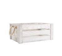 Strong Rope Handle Wooden Crates Storage Box Wooden Shelves Large Storage Box Christmas Eve Box (White Wash, Extra Large)