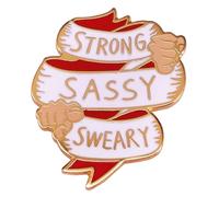 Strong Sassy Sweary Feminist Brooch - Enamel Pin Lapel Badge Fist Ribbon - Inspirational Quote Pin for Women & Girls
