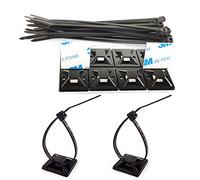 Strong Self Adhesive Wire Clips Cable Tie Mounts 25x25mm with 200mm Zip Ties Black UV Protection Outdoor 100 Pcs,Sticky Wire Fasteners Cable Guide Management Mounting Suqare Holder Anchor Base