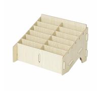Strong Slatted Desk Storage Organizer, White Maple | Multi-Compartment, Wooden Desktop Organizer with 12 Compartments, Sturdy, Tray, for Study Table, Reception Counter, Teachers