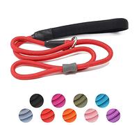 Strong Slip Lead Dog Training Leash - Heavy Duty Nylon, Durable Grey Rope, No Pull Walking, Rubber Stopper & Padded Handle for Small, Medium, Large Puppies - 1.8m Red