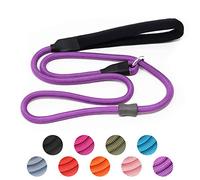 Strong Slip Lead Dog Training Leash - Heavy Duty Nylon, Durable Grey Rope with Rubber Stopper & Padded Handle for Small, Medium, Large Puppies - 1.2m Purple