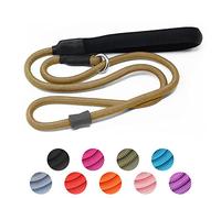 Strong Slip Lead Dog Training Leash - Heavy Duty Nylon with Rubber Stopper & Padded Handle for Small, Medium, Large Puppies - 1.2m Khaki Grey