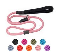 Strong Slip Lead Dog Training Leash - Heavy Duty Nylon with Rubber Stopper & Padded Handle for Small, Medium, Large Puppies, Grey Rope 1.8m Pink