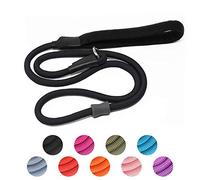 Strong Slip Rope Dog Training Leash (4ft) - Heavy Duty Durable Braided Nylon Lead with Rubber Stopper & Padded Handle - No Pull Walking Climbing for Medium Large Dogs (Black, 1/2" x 6ft)